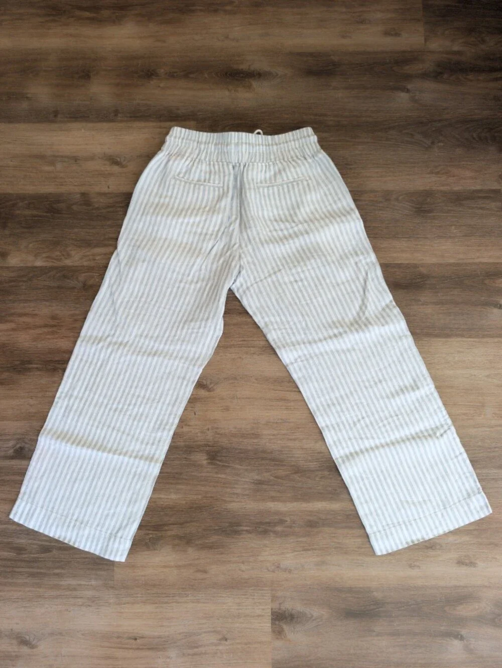 Quince Women's 100% European Linen Wide-Leg Drawstring Pants - Blue/White Stripe
